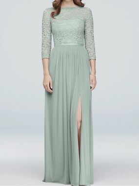 David's Bridal 3/4 Lace & Mesh Bridesmaid Dress Size 14 Dusty Sage